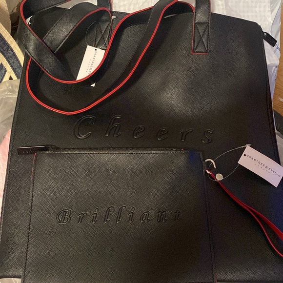 Crabtree & Evelyn Set of 🖤Black🖤”CHEERS” 👜Tote & “BRILLIANT” Wristlet/NWT - Picture 15 of 16